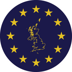 Badge of Outline Map of United Kingdom in colors of EU flag