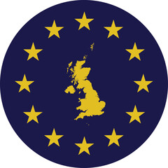 Badge of Yellow Map of United Kingdom in colors of EU flag