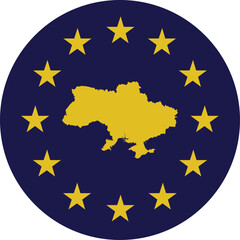 Badge of Yellow Map of Ukraine in colors of EU flag