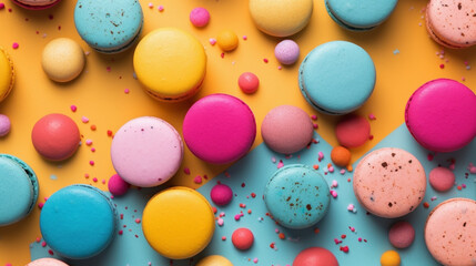 Fototapeta na wymiar Flat lay of colorful macarons. IA generative.