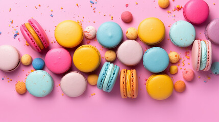 Flat lay of colorful macarons. IA generative.