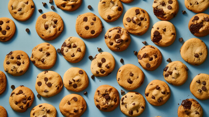 Flat lay of chocolate chip cookies. IA generative.
