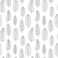 Banana leaves vector seamless pattern. Banana leaves sketches pattern