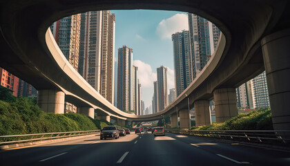 Fototapeta premium Highway and high rise buildings shoot from below