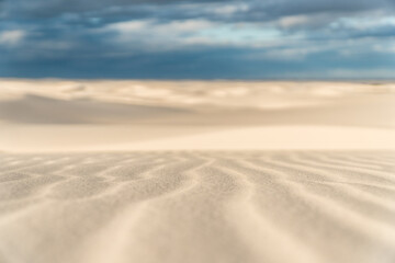 Close up of the white sand ripples in the desert of lencois maranhenses national park in Brazil.