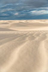 Close up of the white sand ripples in the desert of lencois maranhenses national park in Brazil.