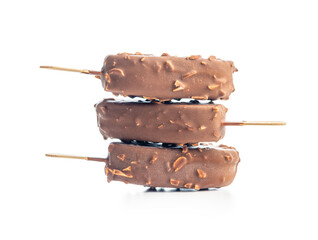 Popsicle, ice cream covered with chocolate isolated on white background.