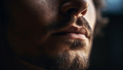 Confident young businessman exudes masculinity with stylish facial hair generated by AI