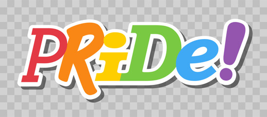 Pride lettering with rainbow flag colors. Different style letters forming the Pride word.
