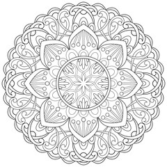 Colouring page, hand drawn, vector. Mandala 189, ethnic, swirl pattern, object isolated on white background.