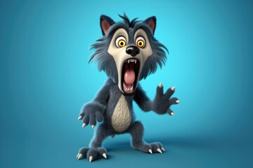 Cartoon Halloween Werewolf on a Blue background with Space for Copy. Generative AI