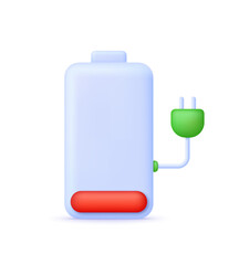 3D Battery icon. The battery is charging. Battery charge from low to high. Discharged and charged battery.