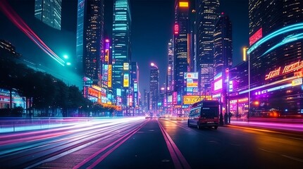 Obraz premium vibrant cityscape at night. Generative AI