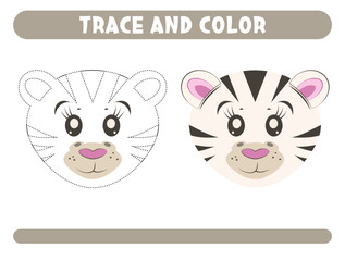 Trace and color cute zebra. Worksheet for kids 