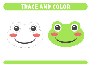 Fototapeta premium Trace and color cute frog Worksheet for kids 