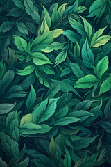 Naklejka na ściany i meble Illustration of Lush Green Leaves Creating a Captivating and Refreshing Background - Ideal for Nature-inspired Designs, Eco-friendly Campaigns, and Organic Lifestyle Concepts. Generative AI
