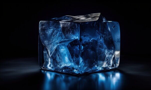  a blue ice cube with ice cubes on the inside of it and ice on the outside of the ice cubes on the inside of the ice cube.  generative ai