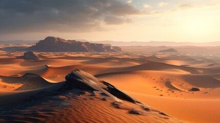 Fototapeta na wymiar Vast desert landscape with shifting sand dunes, mysterious rock formations, and a sense of solitude and mystery