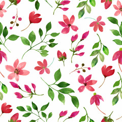Watercolor floral seamless pattern. Hand drawn illustration isolated on white background.
