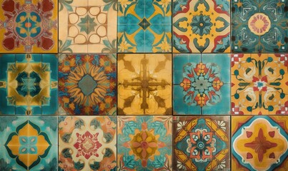  a bunch of colorful tiles that are on the wall of a building in a pattern of different shapes and sizes, all of which are different colors.  generative ai