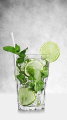 Gin tonic tasty alcoholic cocktail with lime and ice