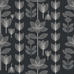 Seamless vector pattern of abstract floral elements.Botanical seamless pattern with flowers, leaves and branches. Vector hand-drawn illustration in doodle style. Perfect for decorations, wallpaper, wr