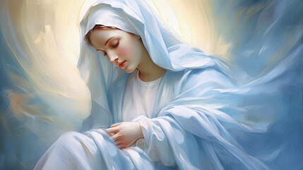 Virgin Mary with Child Jesus, religious illustration, generative ai - obrazy, fototapety, plakaty