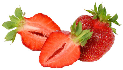 Ripe red strawberries on a white isolated background