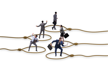Business people trapped by a rope