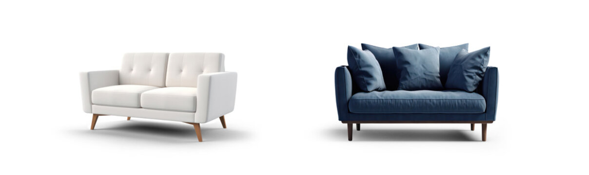 collection Set of interior furniture cutouts of double seat sofas couch isolated on transparent background - Generative AI