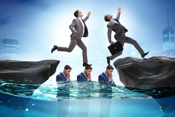 Inequal competition concept with businessman walking on heads