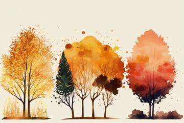 four trees with vibrant colors. Generative AI