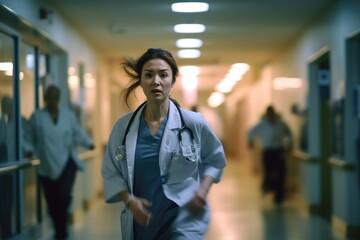 Fototapeta premium ER Doctor Running to save a patient - Illustration created with generative ai