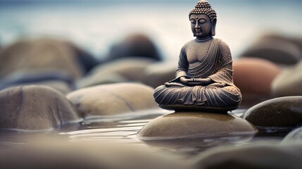 mindfulness stone buddha statue generative ai