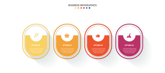 Fototapeta premium Timeline infographic with infochart. Modern presentation template with 4 spets for business process. Website template on white background for concept modern design. Horizontal layout.