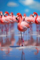 vertical photo group  pink flamingos on the salt lake generative ai