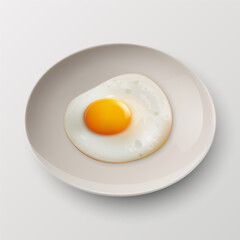 Vector 3d Realistic White Plate, Dish with Fried Egg, Omelet Inside Isolated on White Background. Healthy Breakfast, Protein Food, Diet Meal Concept. Design Template, Mockup. Top, Side View