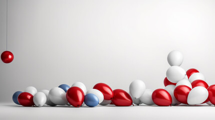 Naklejka premium Fourth of July Themed Patriotic Balloons Against White Background with Copy Space - USA Red, White, Blue - Holiday Celebration for 4th of July, Memorial Day, Flag Day, or Veterans Day - Generative AI