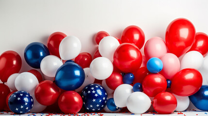 Obraz na płótnie Canvas Fourth of July Themed Patriotic Balloons Against White Background with Copy Space - USA Red, White, Blue - Holiday Celebration for 4th of July, Memorial Day, Flag Day, or Veterans Day - Generative AI