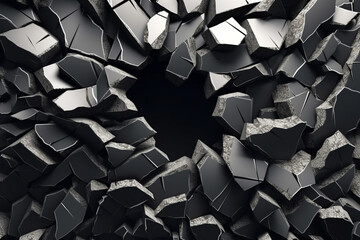Fototapeta na wymiar Striking 3D render of a broken black wall Generative AI