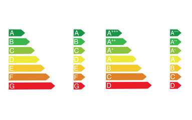Iconos de etiquetas de clase de eficiencia eléctrica. Vector