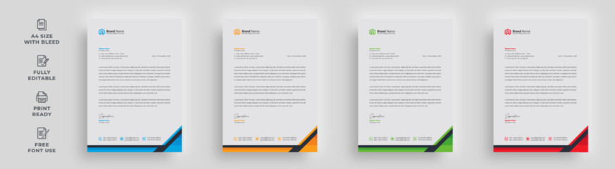 letterhead very unique creative corporate abstract company official 4 color variation minimal trendy newest unique a4 size layout newsletter flyer brochure poster design with a logo