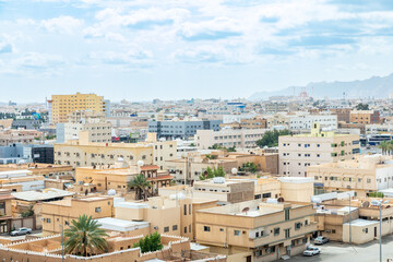 Hail city downtown with mountains in the background, Hail, Saudi Arabia