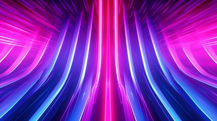 Ascending Neon Spectrum: A Mesmerizing 3D Render of an Abstract Minimal Neon Background with Pink and Blue Lines Streaking Upwards, Evoking a Futuristic Cyber Space and an Ethereal Ultraviolet Laser 