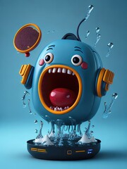 Cartoon speaker with suction and water bouncing from sound