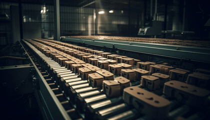 Fototapeta na wymiar Obsolete machinery in a large factory, working in motion generated by AI