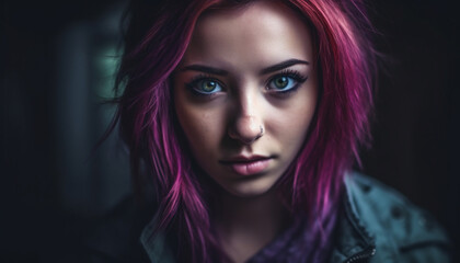 Fototapeta premium Beautiful young woman exudes confidence in fine art portrait generated by AI