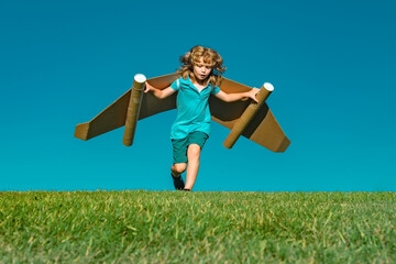 Freedom carefree and kids dream. Kid dreams of future. Kid pilot dreaming. Child dream concept....