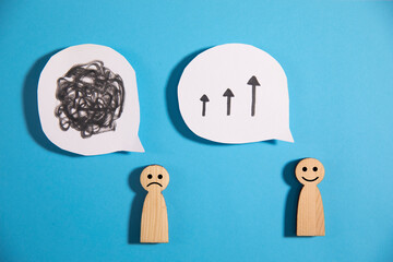 wooden people think chaos or tax,question mark or idea