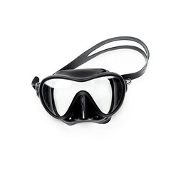 Black diving and snorkeling mask on white background. Square. Mask for sports